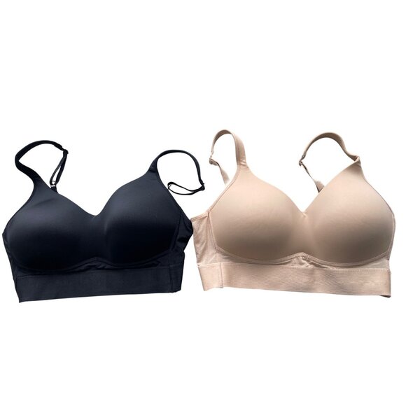 Rhonda Shear 2 Pack Molded Cup Bra with Wrap Back Size Large Black Beige Lounge - Picture 2 of 11